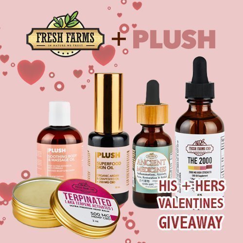 Fresh Farms 2000MG Full Spectrum Tincture | Plush Superfood for Skin Oil | Plush Soothing Massage Oil 500MG | Terpinated Ultra Premium Body Balm 500MG Giveaway