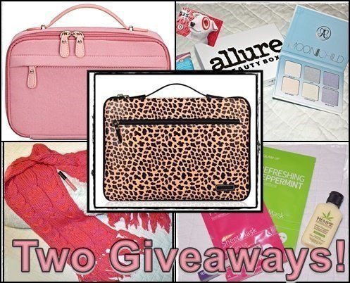 Choose your giveaway – My December Ipsy Glam Bag & Allure Beauty Box, a beautiful leopard-print laptop bag, a cosmetic case, beauty products and much more Giveaway