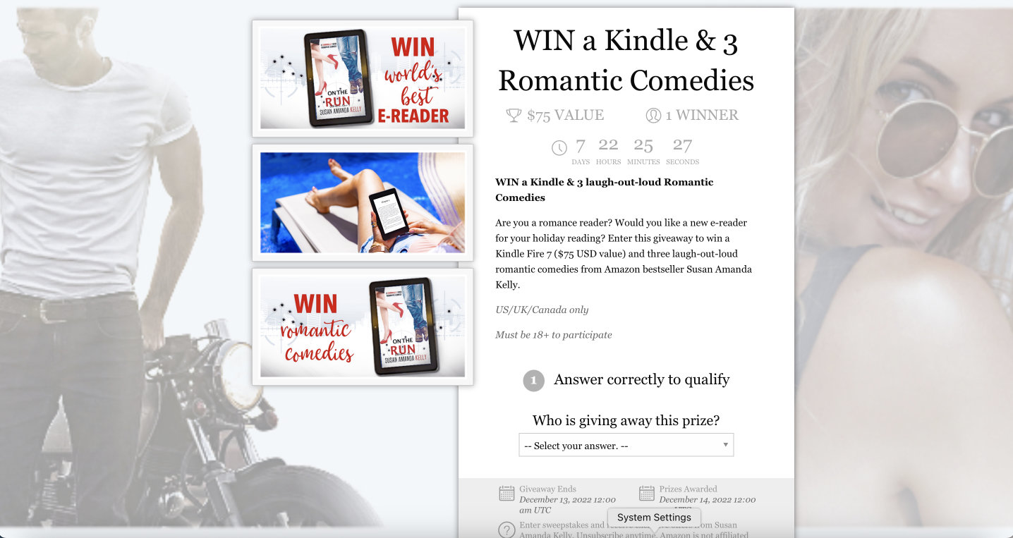 A Kindle and three romantic comedies Giveaway