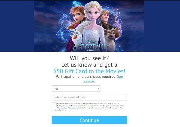 Go See Frozen II and Get a $50 Gift Card! Giveaway