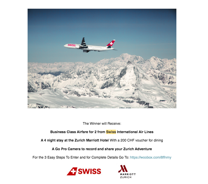 Hotel and Business Class Air to Zurich Giveaway