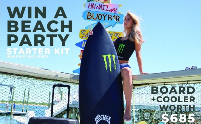 Monster Energy Mayhem Surfboard and Monster Igloo Roller Cooler Giveaway