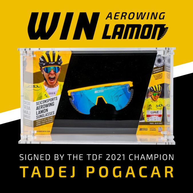 Scicon Sports Yellow edition Aerowing Lamon memorabilia signed by Tadej Pogačar Giveaway